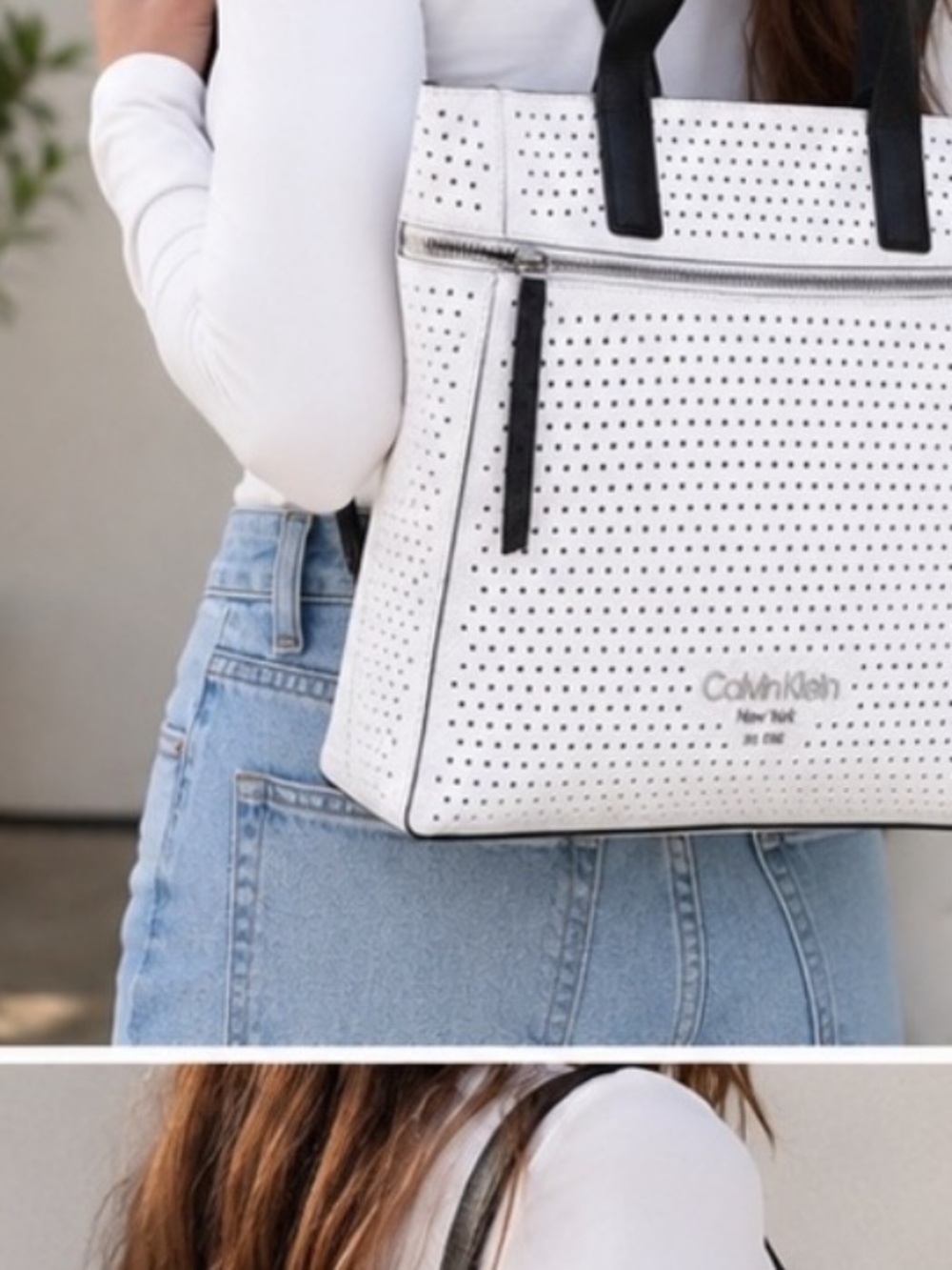 NWT Calvin Klein White Perforated 3-in-1 Convertible Tote Backpack